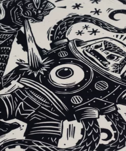 Attack Peter Godzilla Vs. Takoro Linocut Poster Posters