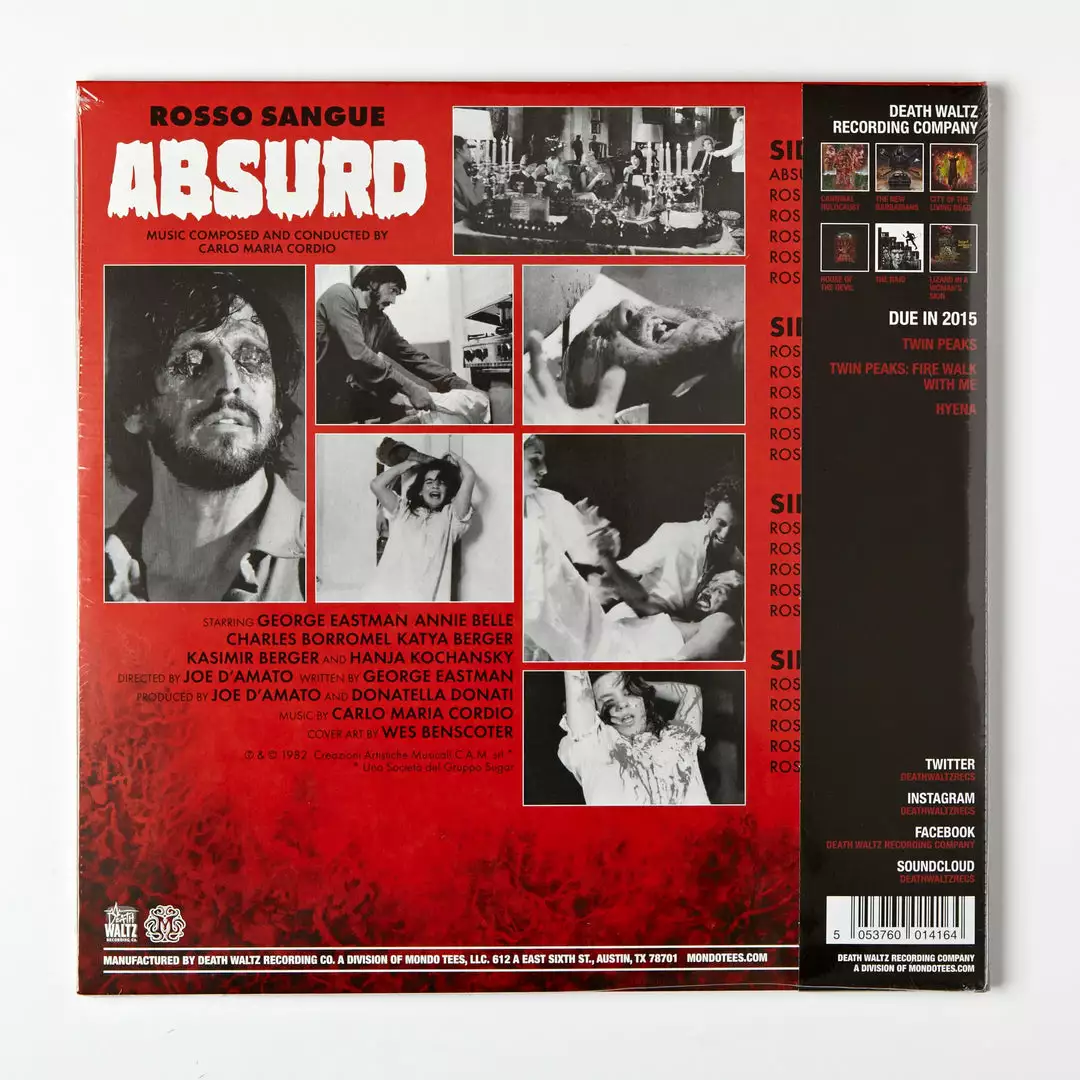 Carlo Maria Cordio Music Absurd (Rosso Sangue) Original Motion Picture Soundtrack 2XLP Carlo Maria Cordio Music Absurd (Rosso Sangue) Original Motion Picture Soundtrack 2XLP