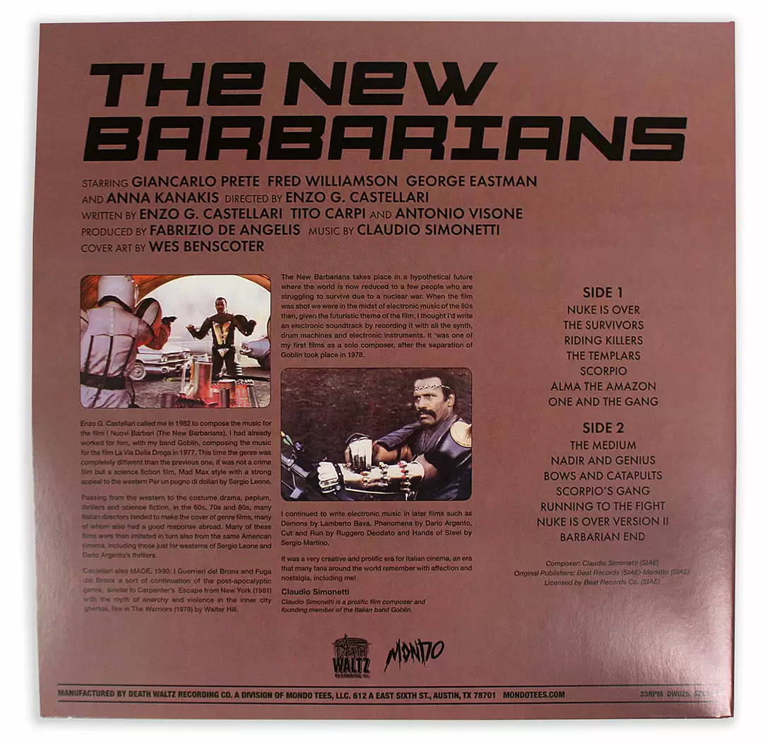 Claudio Simonetti Music The New Barbarians – Original Motion Picture Soundtrack LP Claudio Simonetti Music The New Barbarians – Original Motion Picture Soundtrack LP